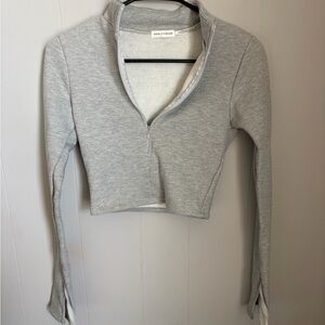 Good American Heather Gray Cropped Half-Zip Sweatshirt